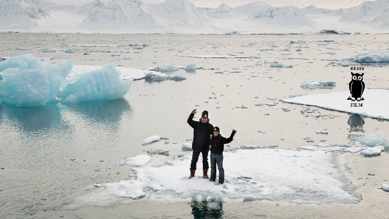 Directors Simone Orlandini and Teresina Moscatiello standing on floes
